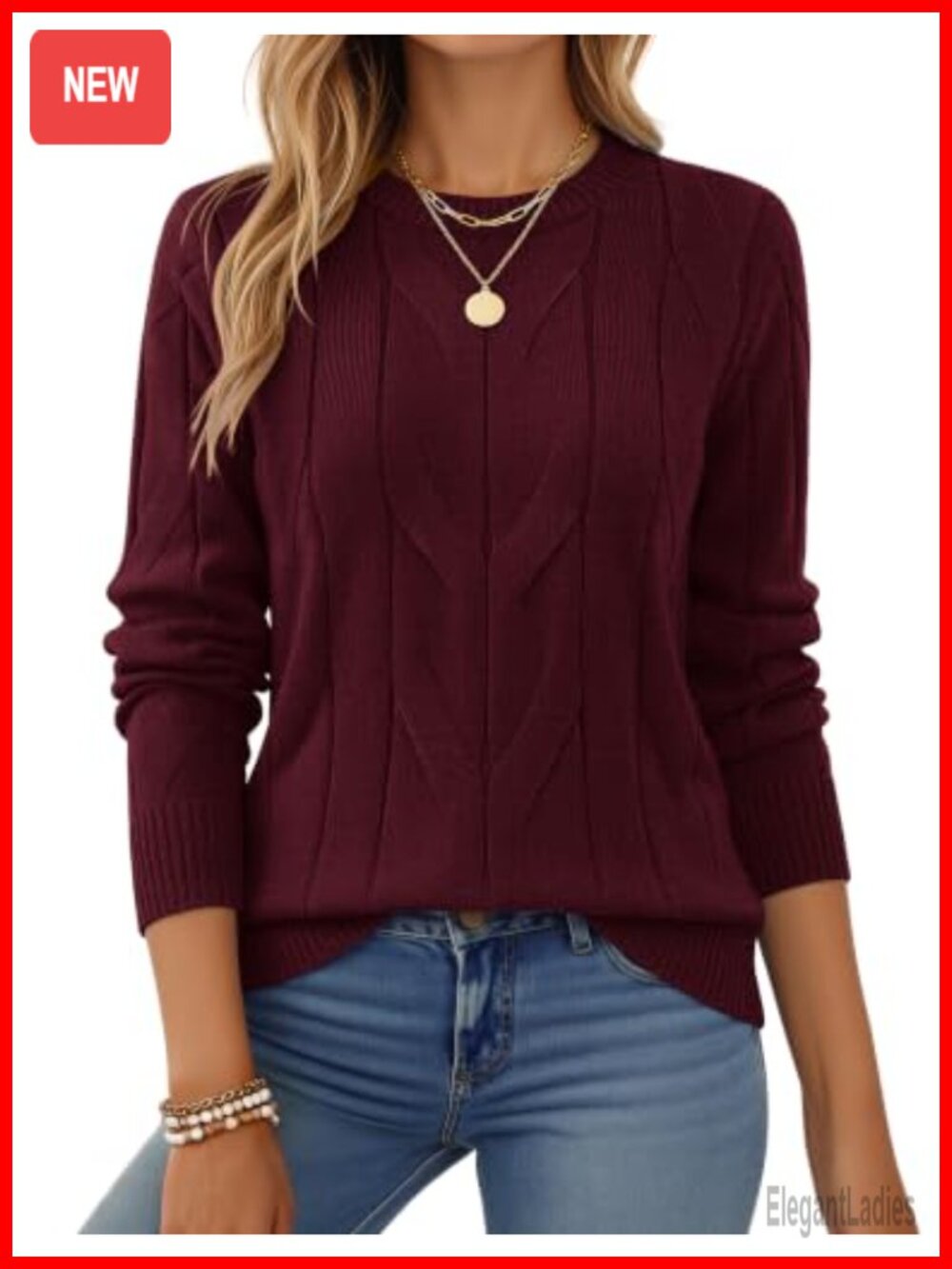 Zeagoo Womens Cable Knit Crewneck Long Sleeve Pullover Sweater